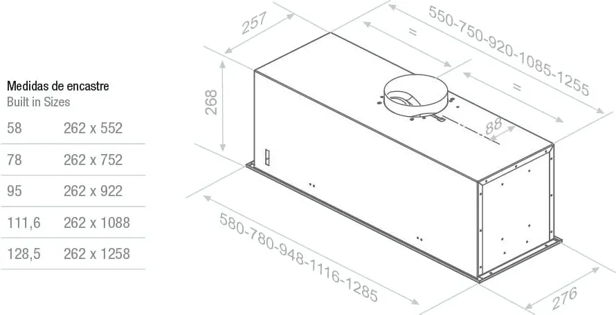 Встраиваемая вытяжка Pando EVO/580 INOX V.1050 ECO PLUS