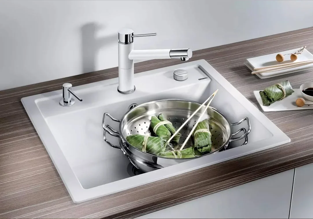 Мойка BLANCO DALAGO 6 Silgranit мягкий белый, клапан-автомат