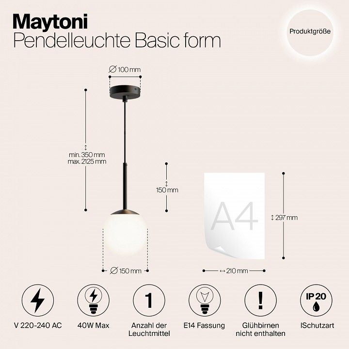 Подвесной светильник Maytoni Базовая форма MOD321PL-01B