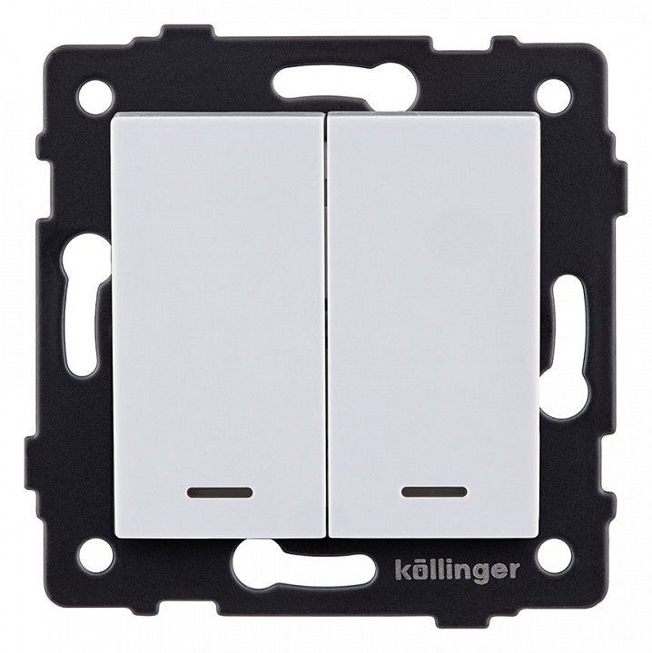 Выключатель двухклавишный с подсветкой без рамки Kollinger  REA-S-014WH
