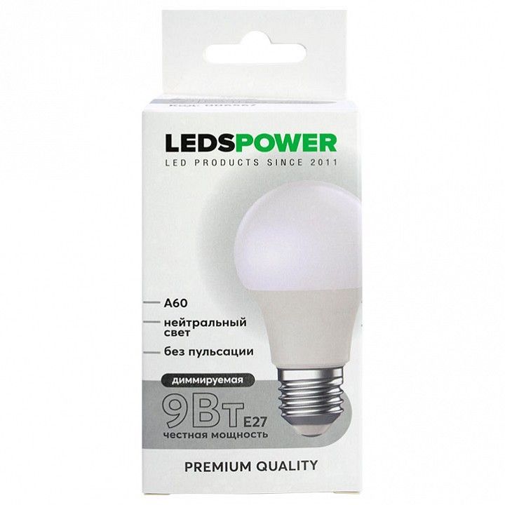 Лампа светодиодная LEDS POWER A60 E27 9Вт 4000K 006567