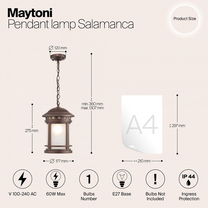 Подвесной светильник Maytoni Outdoor Саламанка O031PL-01BR