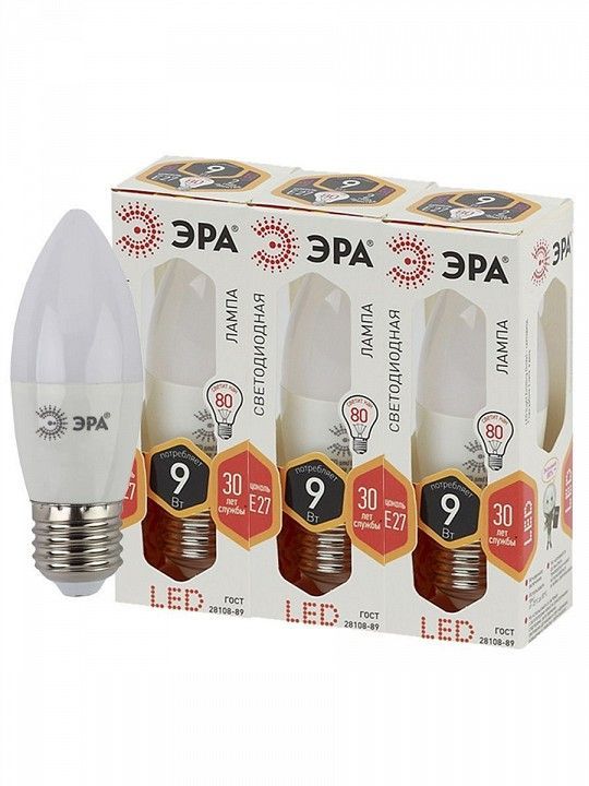 Лампа светодиодная Эра Стандарт E27 9Вт 2700K LED B35-9W-827-E27