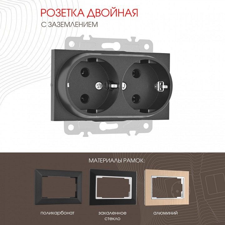 Розетка двойная с заземлением, без рамки Arte Milano am-203 203.40-2.black