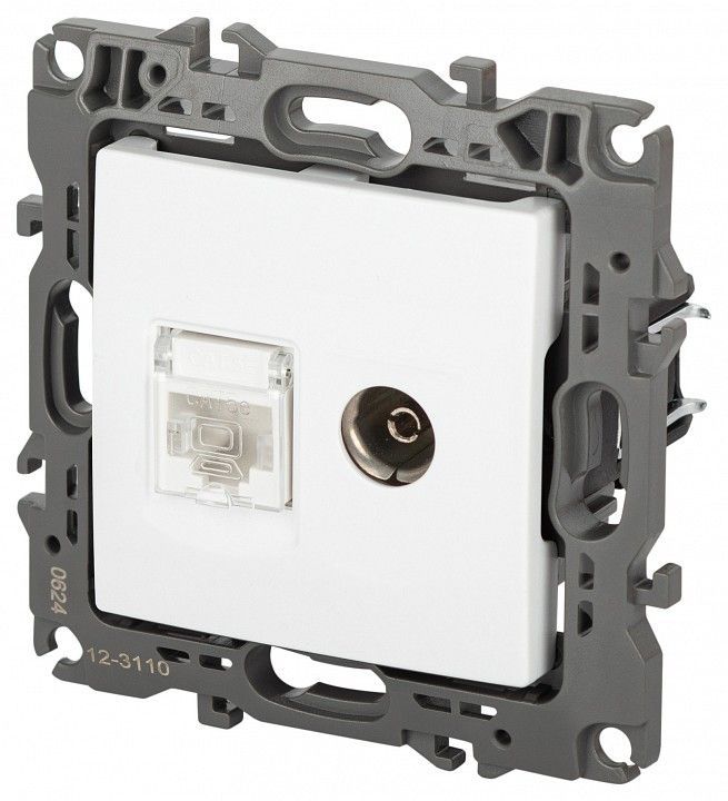 ТВ-розетка и розетка Ethernet RJ-45 без рамки Эра Эра 12 12-3110-01М