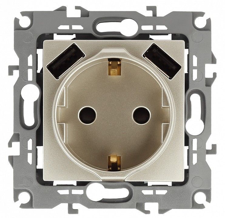 Розетка с заземлением и со шторкой и 2хUSB, без рамки Эра Эра 12 12-4109-04