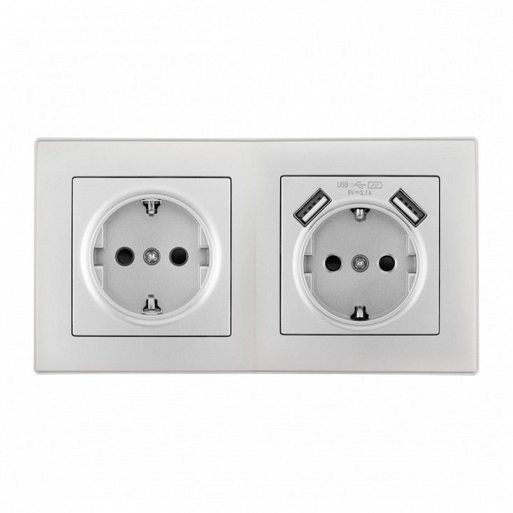 Розетка с заземлением и со шторкой и 2хUSB Arte Milano SET06-2 SET06-2-47-1-40-1 silver