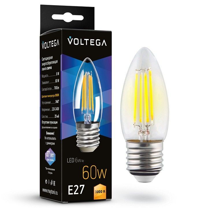 Лампа светодиодная Voltega свеча матовая (Candle matt) 6Вт E27 6Вт 3000K 7208