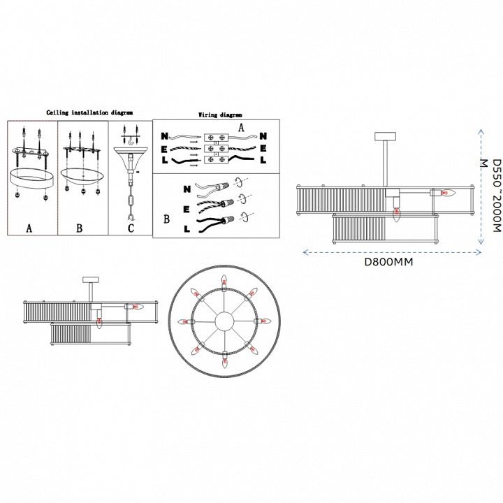 Люстра на штанге Imperiumloft RH Marais Round Chandelier D80 40,2668