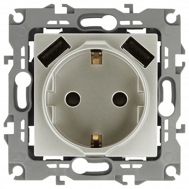 Розетка с заземлением и со шторкой и 2хUSB, без рамки Эра Эра 12 12-4109-15