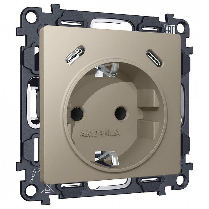 Розетка с заземлением и 2хUSB type C, без рамки Ambrella Volt ALFA MA370510