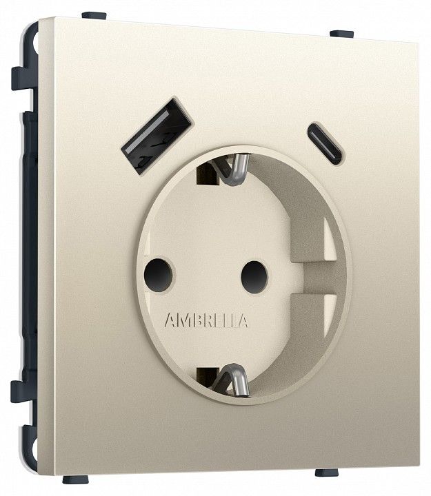 Розетка с заземлением и со шторкой и 2хUSB type A и C, без рамки Ambrella Volt MS MS550010