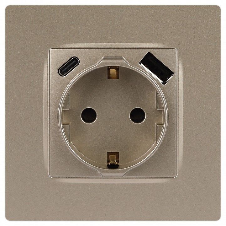 Розетка с заземлением и со шторкой и 2хUSB, без рамки Эра Эра 12 12-4108-04