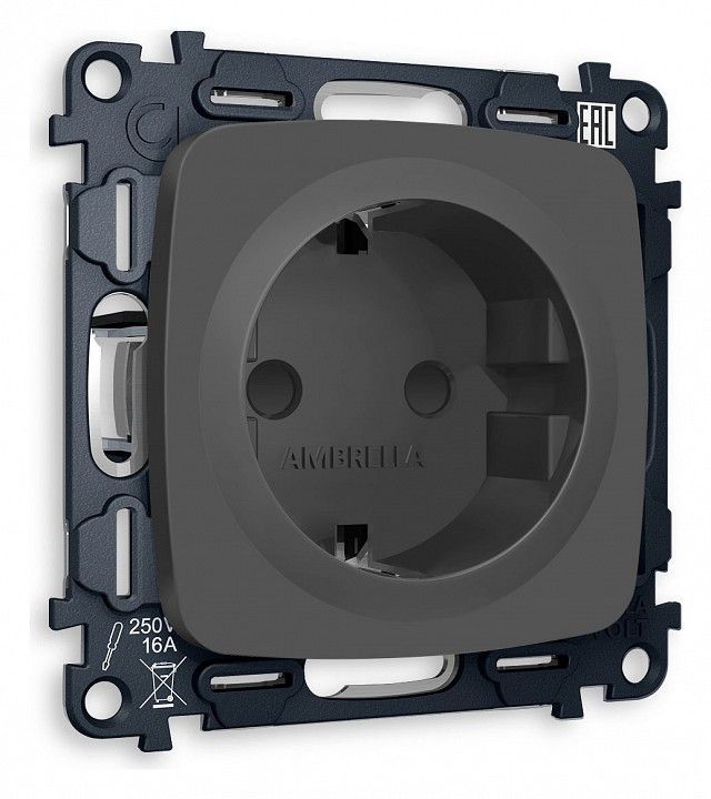Розетка с заземлением и со шторкой, без рамки Ambrella Volt OMEGA MO907010