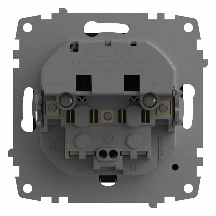 Розетка с заземлением и со шторкой и 2хUSB type A, без рамки Elbi Eleсtriс Zena Vega 609-014800-317