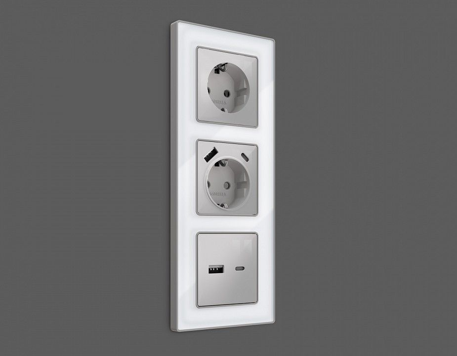 Накладка для розетки с заземлением и со шторками и 2хUSB type A и C Ambrella Volt ALFA AP4100