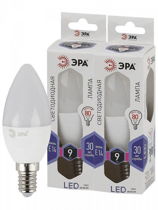 Лампа светодиодная Эра Стандарт E14 9Вт 6000K LED B35-9W-860-E14