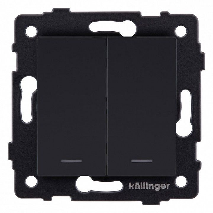 Выключатель двухклавишный с подсветкой без рамки Kollinger  REA-S-014BM