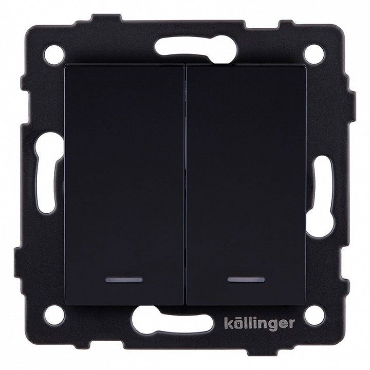 Выключатель двухклавишный с подсветкой без рамки Kollinger  REA-S-014BK