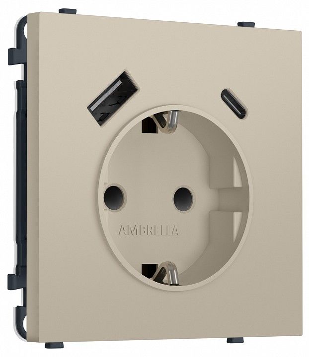 Розетка с заземлением и со шторкой и 2хUSB type A и C, без рамки Ambrella Volt MS MS350010